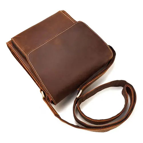  Classic Leather Crossbody Messenger Bag with Flap Closure